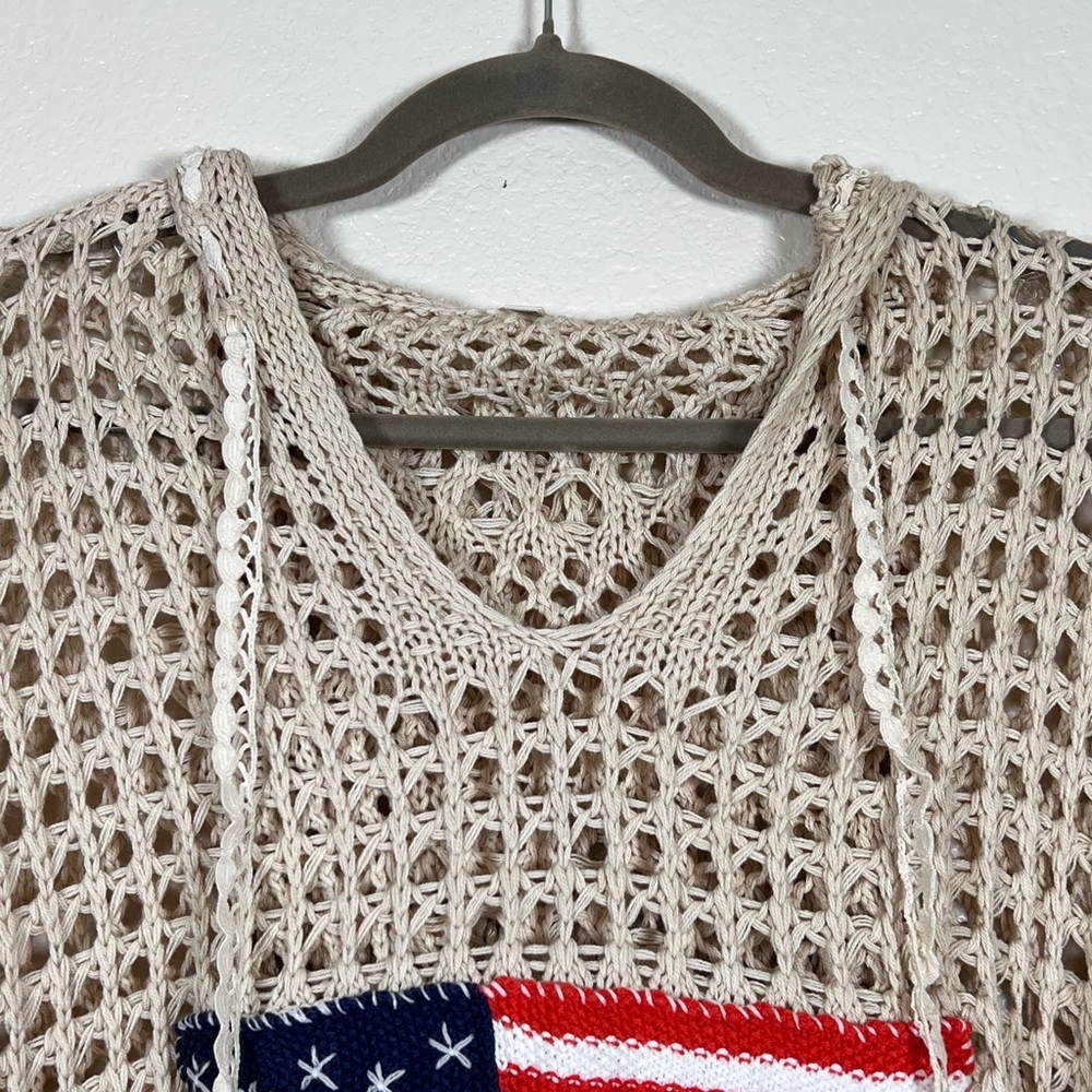 POL open knit American Flag hooded top, size large - Picture 2 of 8